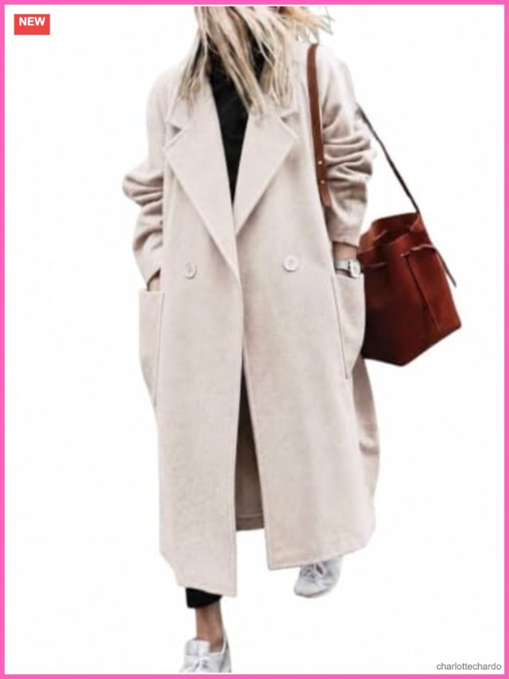 Womens Long Wool Blend Trench Coat Notch Lapel Below Knee Classic Fit